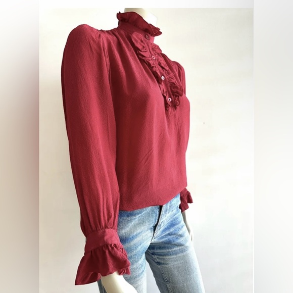 Saint Laurent Rive Gauche Vintage Red Silk Blouse - MSRP $995 - Picture 3 of 8